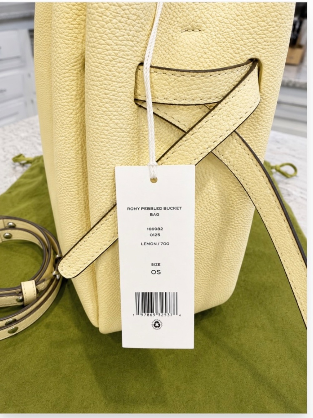 NWT Tory Burch Romy Pebbled Leather Bucket Bag Lemon Crossbody Dust Bag - Picture 8 of 11